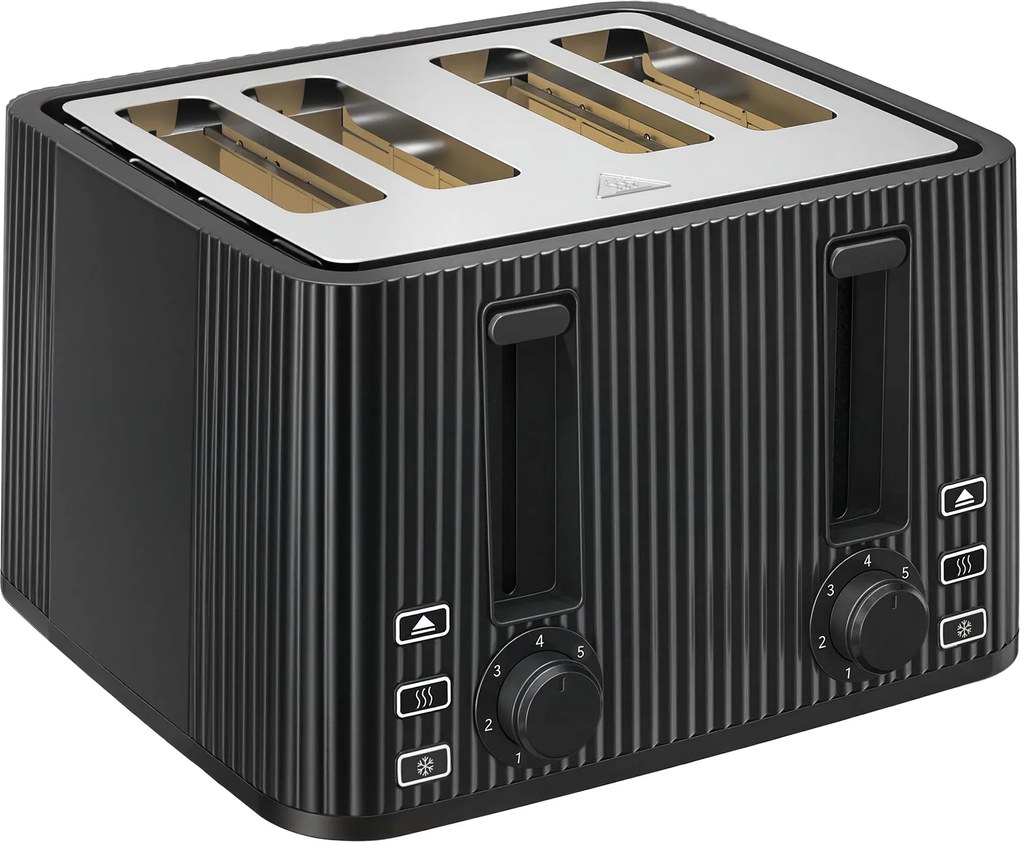Torradeira de 4 Ranhuras Largas 7 Níveis de Torragem Função Descongelar Aquecer e Cancelar Bandeja Removível Preto