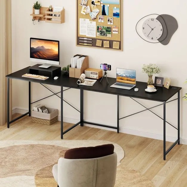 Secretária de Canto para 2 Pessoas, 150 x 150 x 74,5 cm, Reversível 2 em 1, Preto