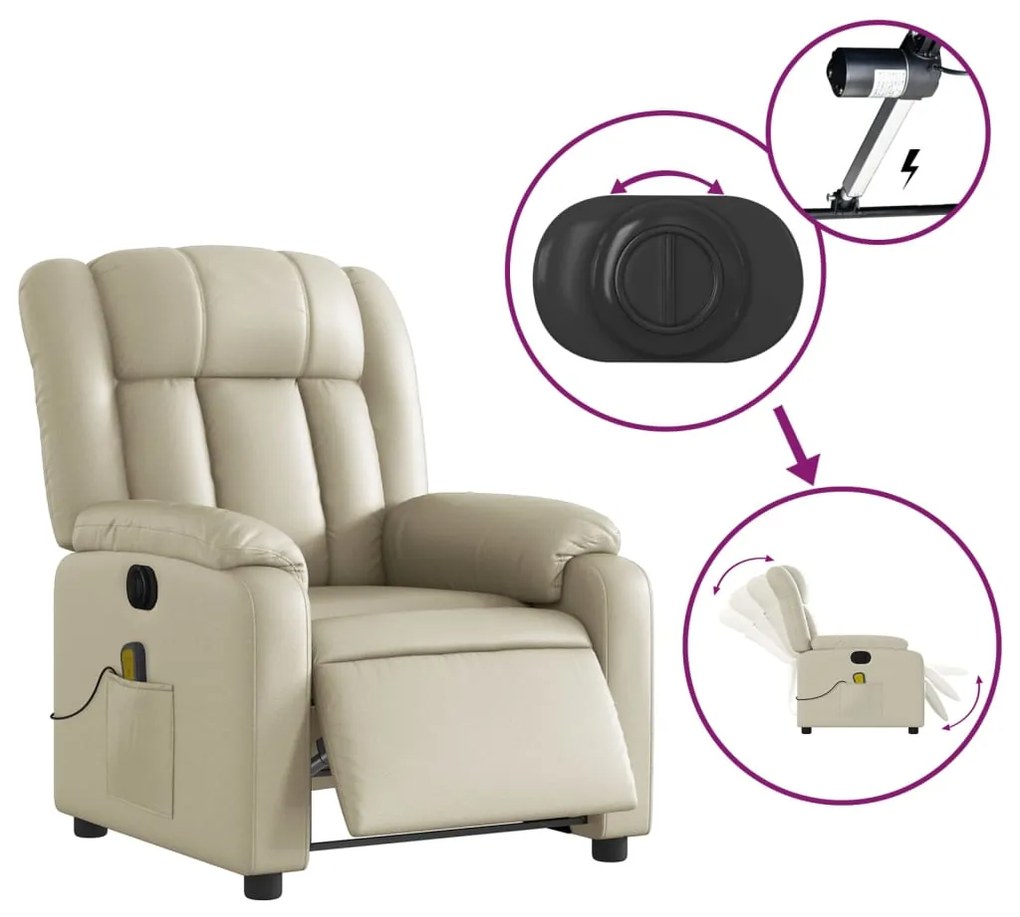 Poltrona massagens reclinável elétrica couro artificial creme