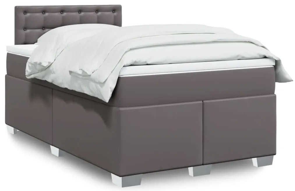Cama com molas/colchão 120x200 cm couro artificial cinzento