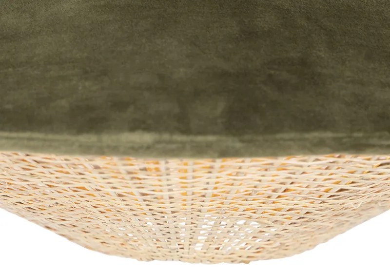 Candeeiro de suspensão rústico verde veludo com ráfia 60cm - Frills Can Country / Rústico,Oriental