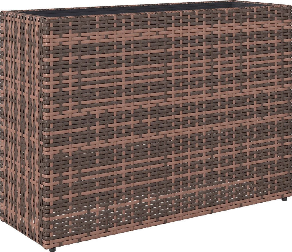 Outsunny Canteiro elevado com pés ajustáveis, vaso de rattan com revestimento removível para terraço e varanda, Castanho | Aosom Portugal