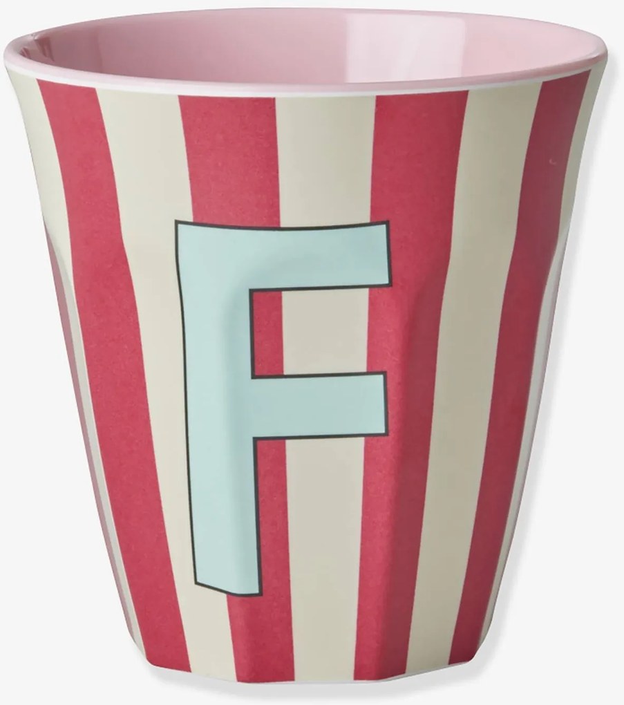 Copo de melamina às riscas com letra F rice, médio 250 ml multicolor