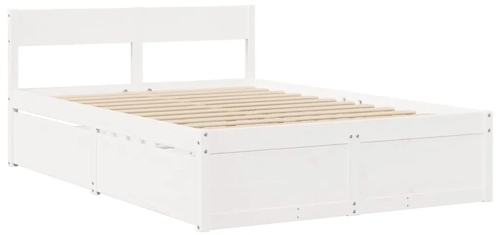 Cama com gavetas e colchão 140x190 cm pinho maciço branco