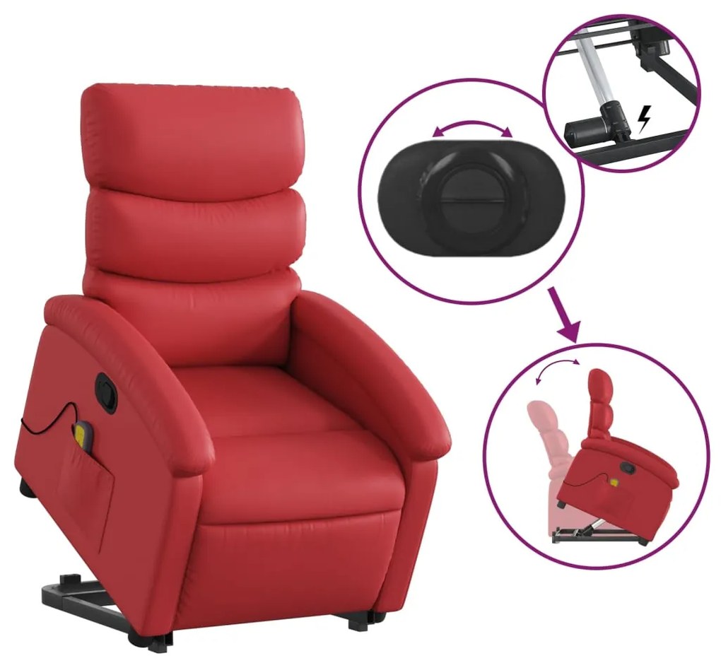 Poltrona massagens reclinável elevatória couro artif. vermelho