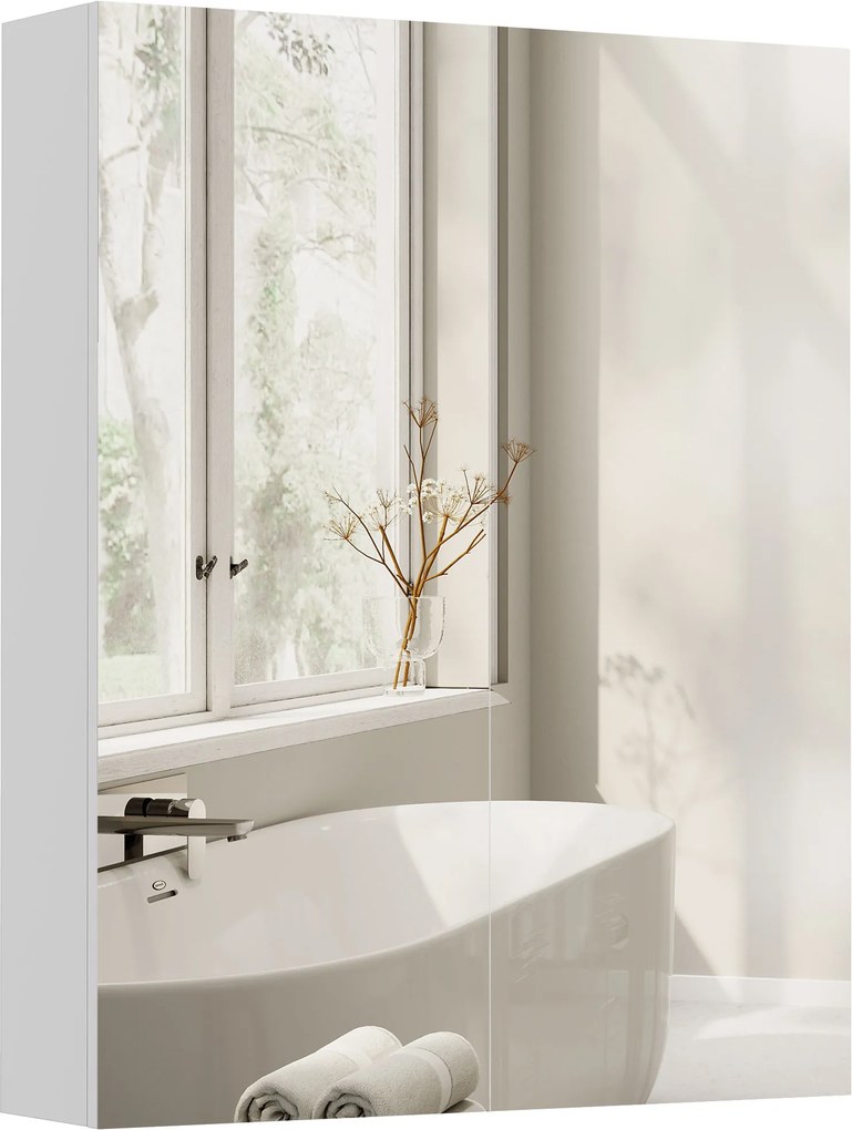 Armario de Baño con Espejo 60×15×75 cm 3 Compartimentos Muebles Blanco NUEVO