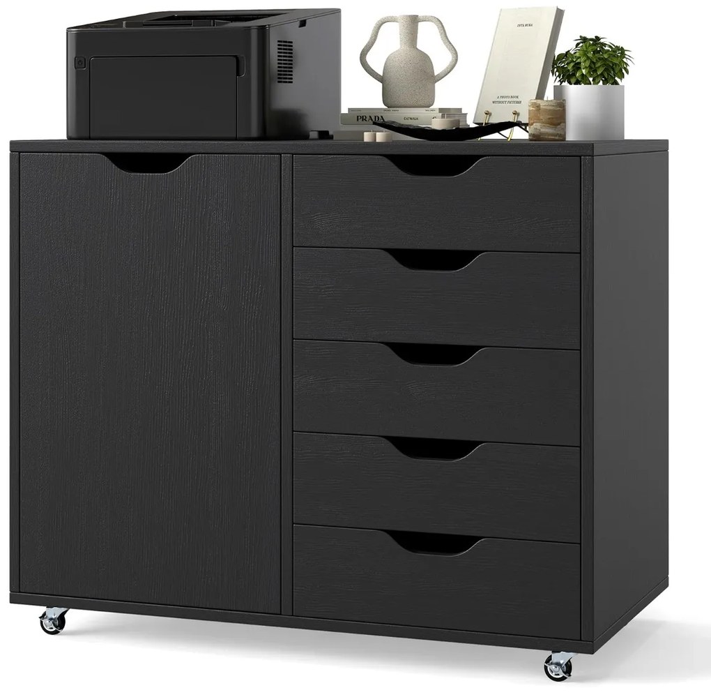 Arquivo escritório 78 x 40 x 65 cm com 5 gavetas com 4 rodas giratórias Preto