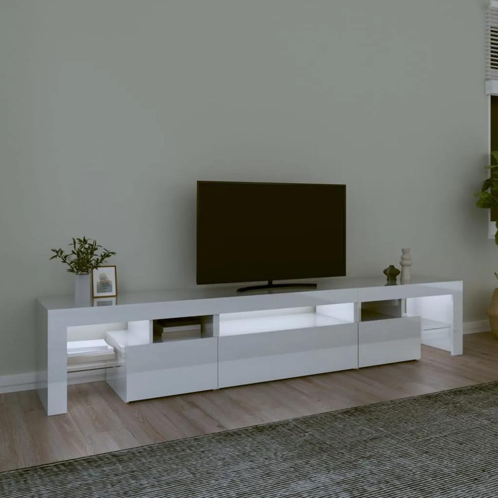 Móvel de TV com luzes LED 215x36,5x40 cm branco brilhante