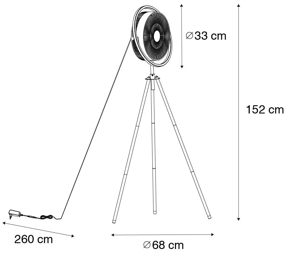 Ventilador de pé tripé preto com LED regulável em 3 níveis - Marleen Moderno