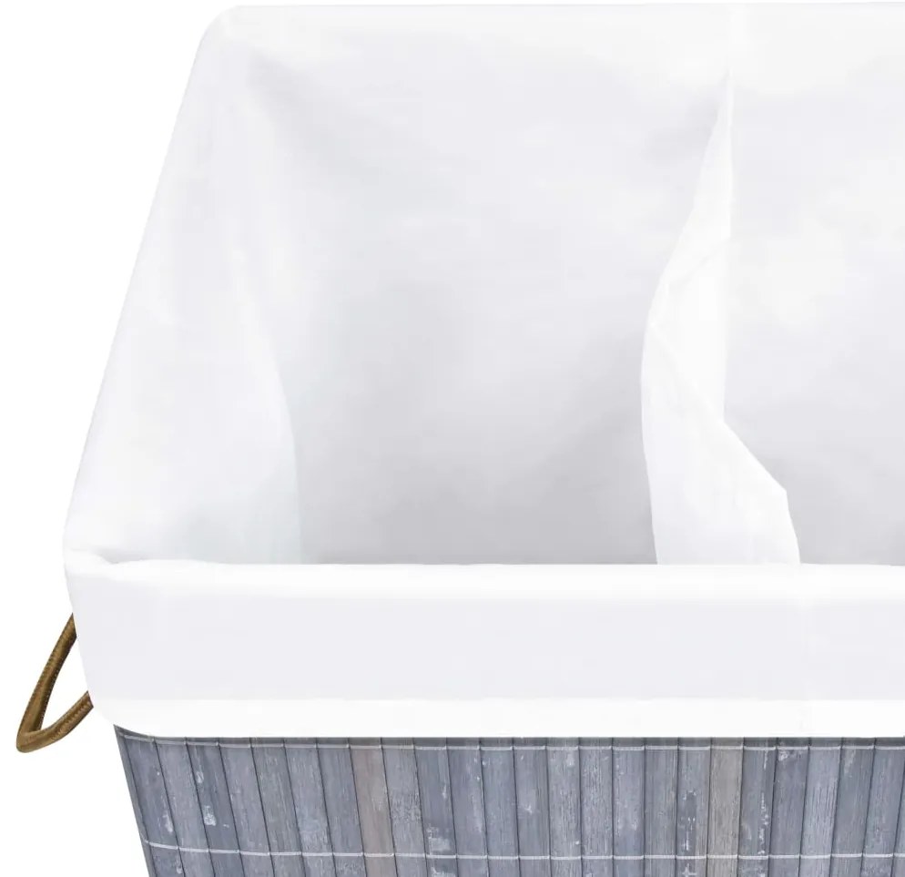 Cesto para roupa suja c/ 2 secções 72 L bambu cinzento