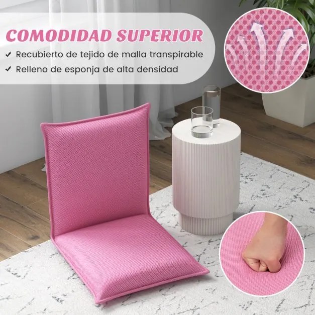 Cadeira Chão reclinável com estofos ajustáveis com apoio para as costas Ideal para leitura Meditação 98 x 47 x 7,5 cm Rosa
