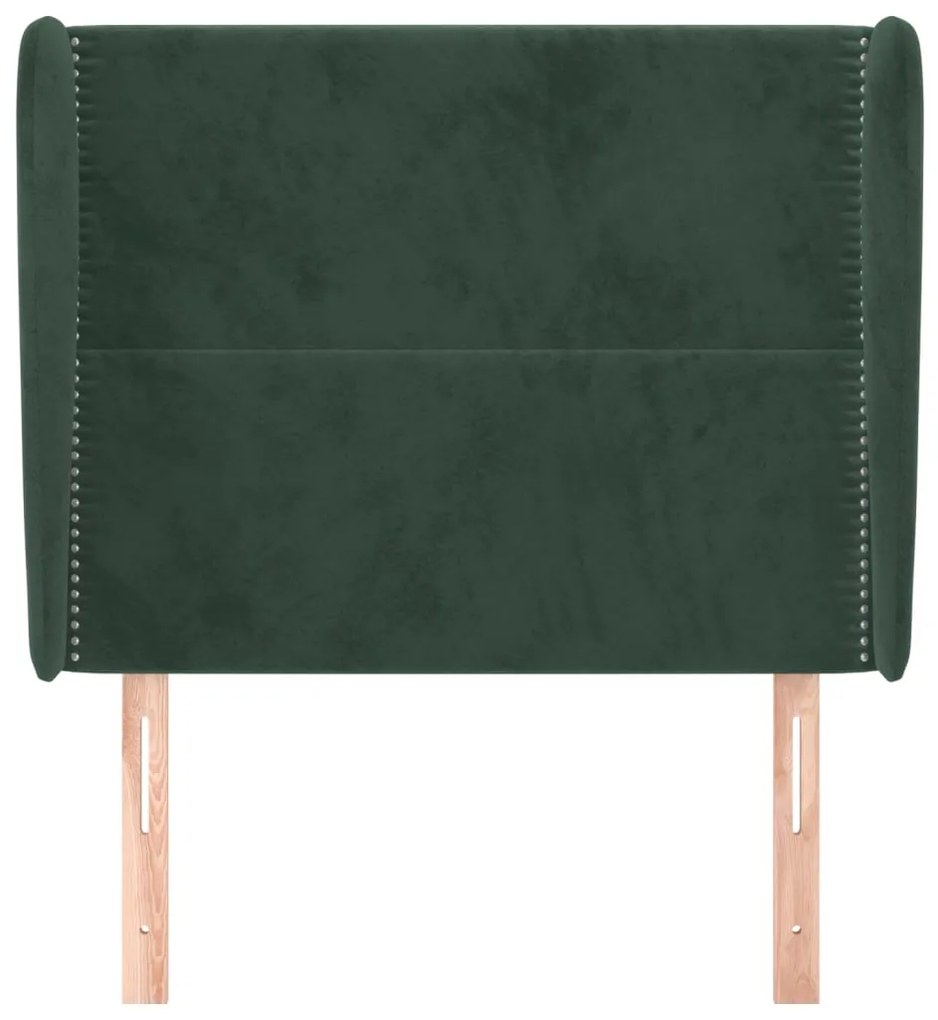 Cabeceira cama c/ abas veludo 93x23x118/128 cm verde-escuro