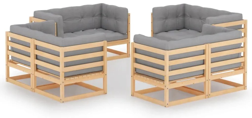 8 pcs conjunto lounge de jardim c/ almofadões pinho maciço