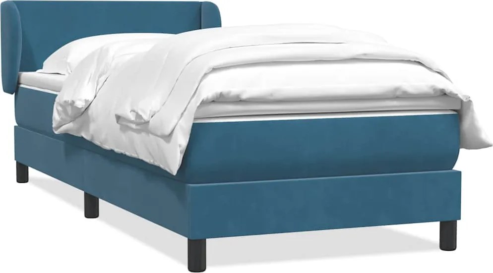 vidaXL Cama com molas/colchão 100x220 cm veludo azul-escuro
