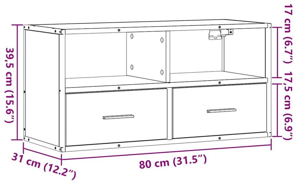 Móvel p/ TV 80x31x39,5 cm deriv. madeira/metal cinzento sonoma