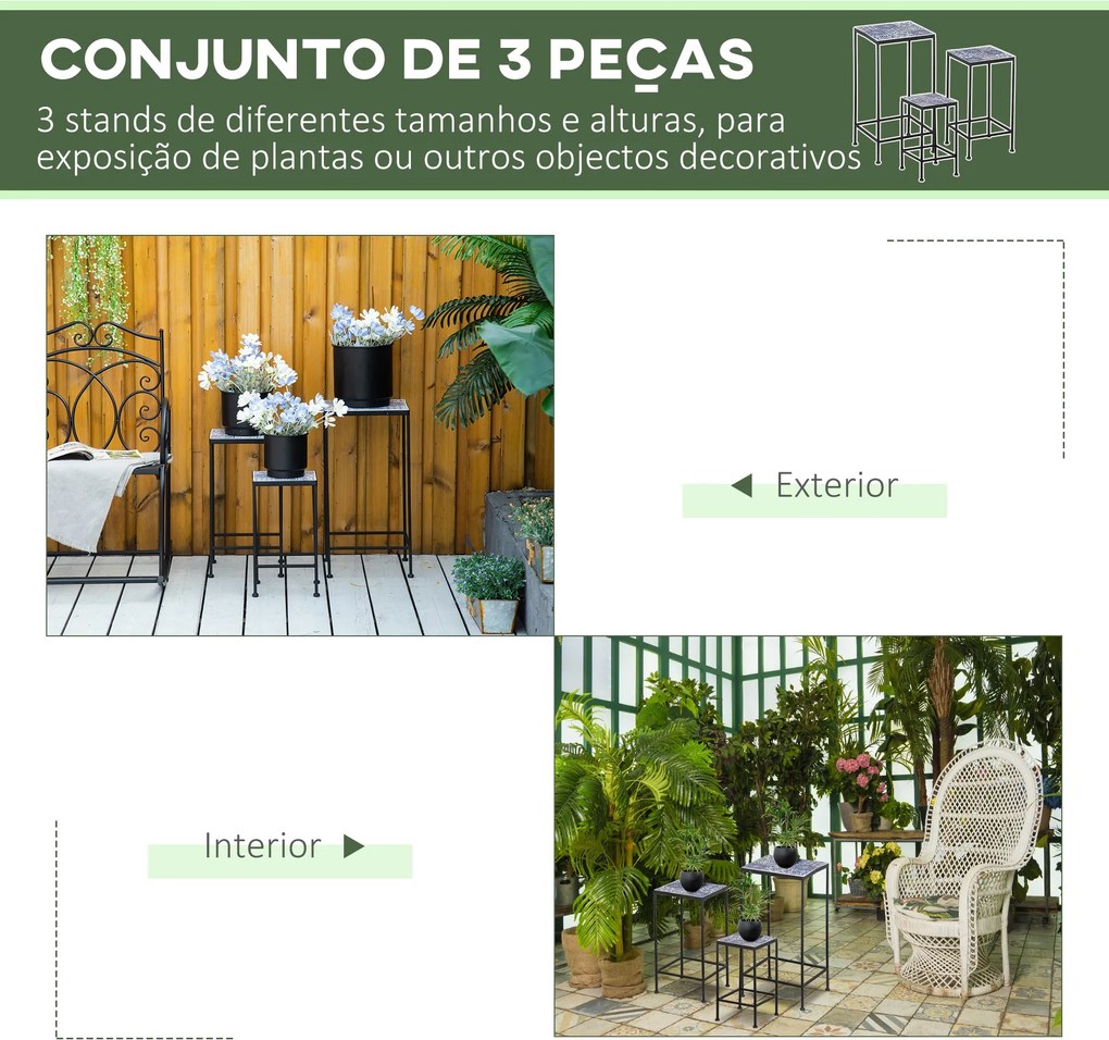 Suporte para Vasos de Metal 3 Peças Empilháveis Suporte para Plantas c