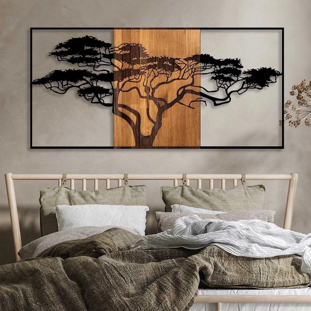 Acessório Decorativo de Parede Acácia – Preto e Nogueira – 147 x 3 x 7