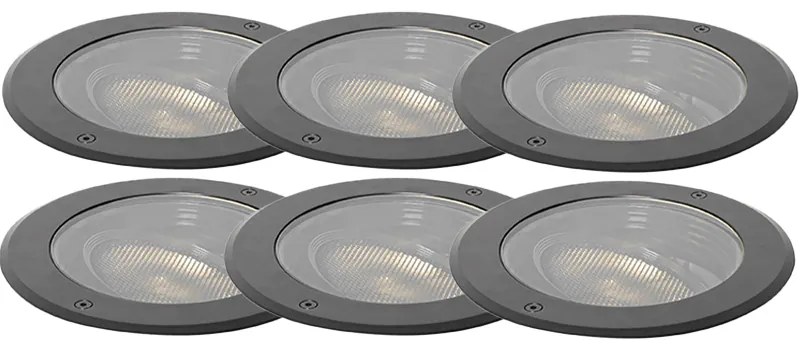 Conjunto de 6 Focos de Chão Exteriores Reguláveis Pretos IP65 Incl. LED - Delux Honey