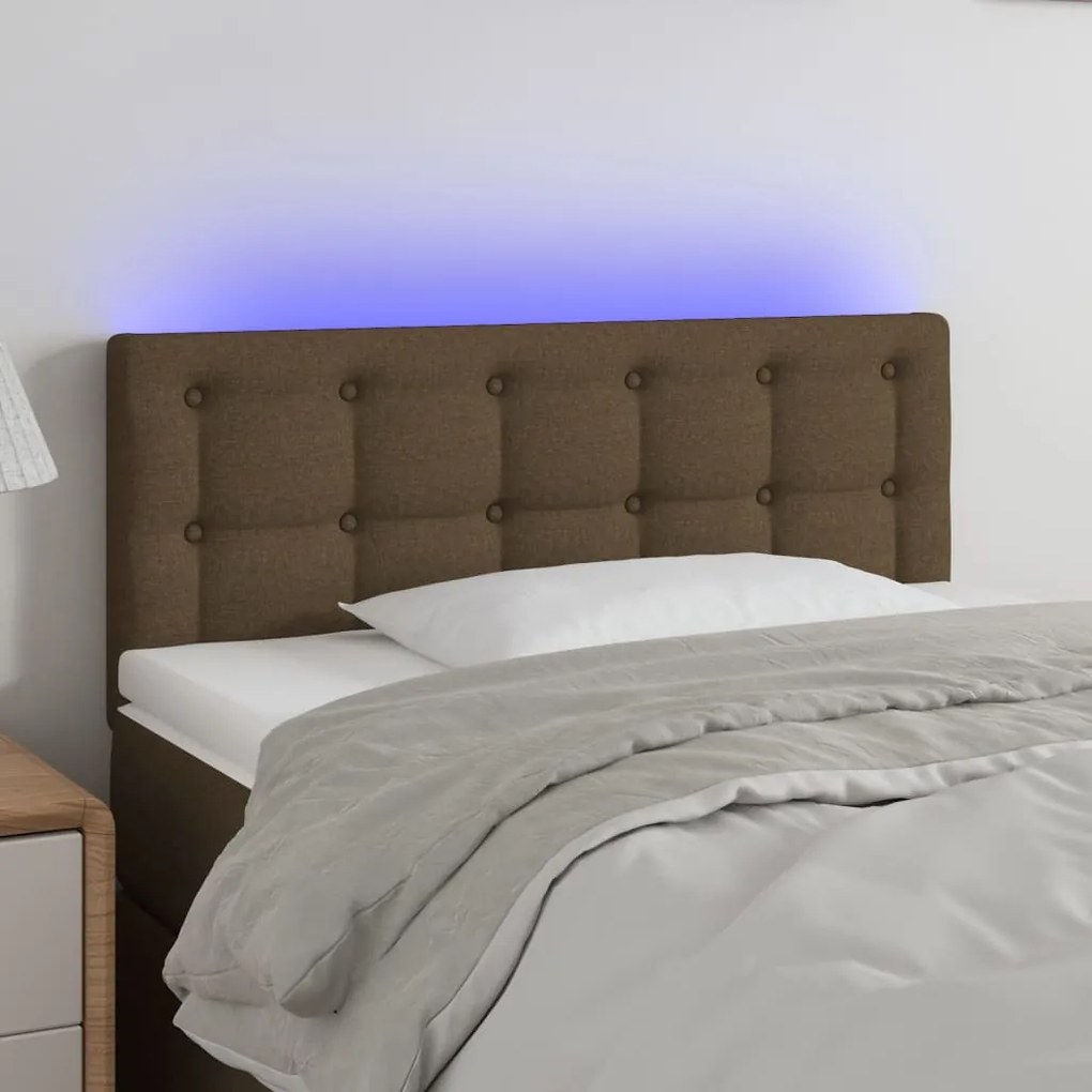 Cabeceira de cama c/ luzes LED tecido 100x5x78/88 cm castanho