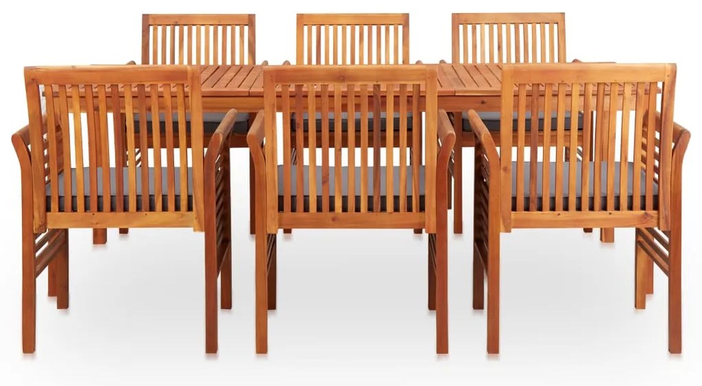 7 pcs conjunto de jantar exterior c/ almofadões acácia maciça
