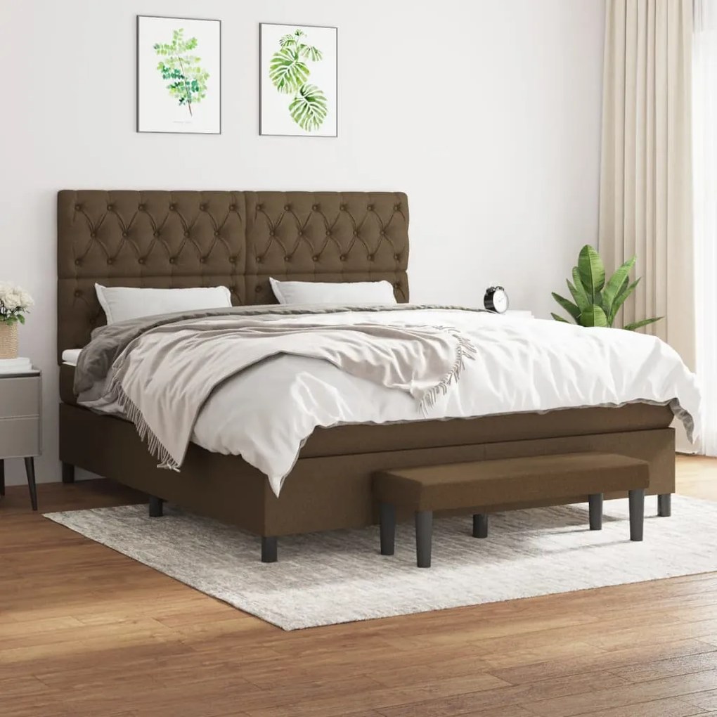 Cama com molas/colchão 160x200 cm tecido castanho-escuro