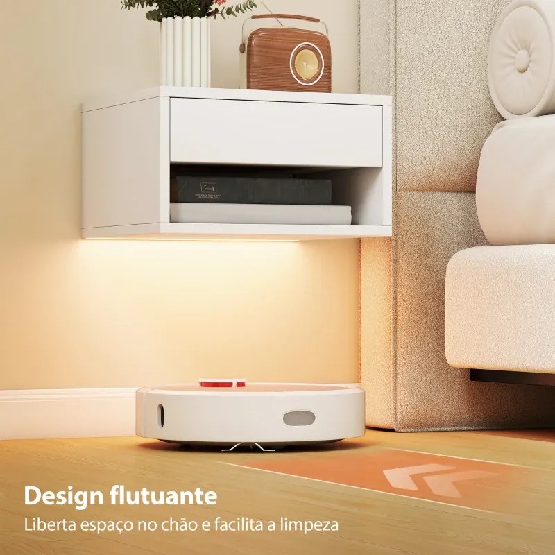 Conjunto de 2 Mesas de Cabeceira Flutuantes 37x32x21 cm com Luzes LED RGB Controlo por APP e Prateleira Aberta Branco