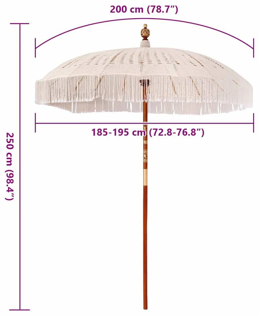 Guarda-sol Outros Creme x 250 cm Algodão e madeira sólida