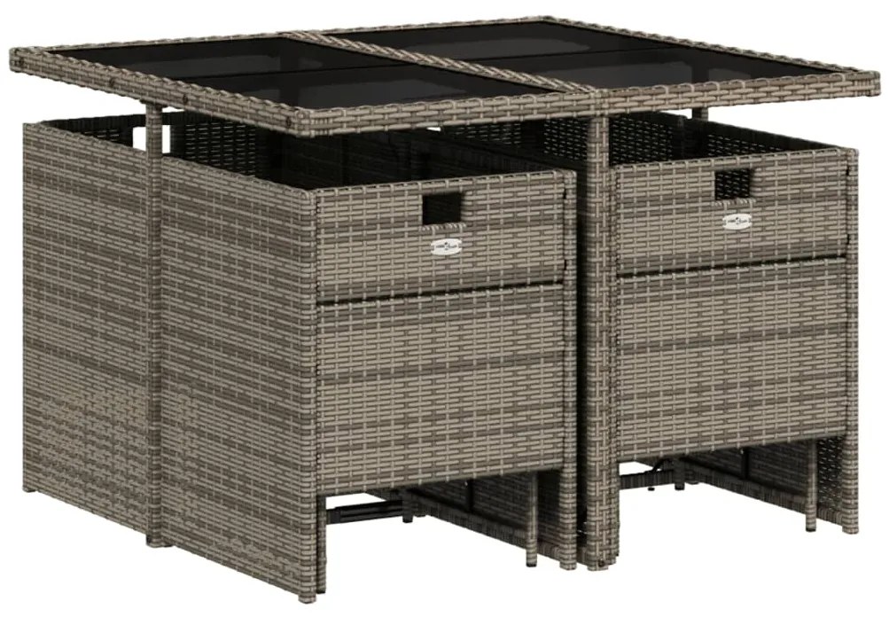 9 pcs conjunto de jantar p/ jardim c/ almofadões vime PE cinza