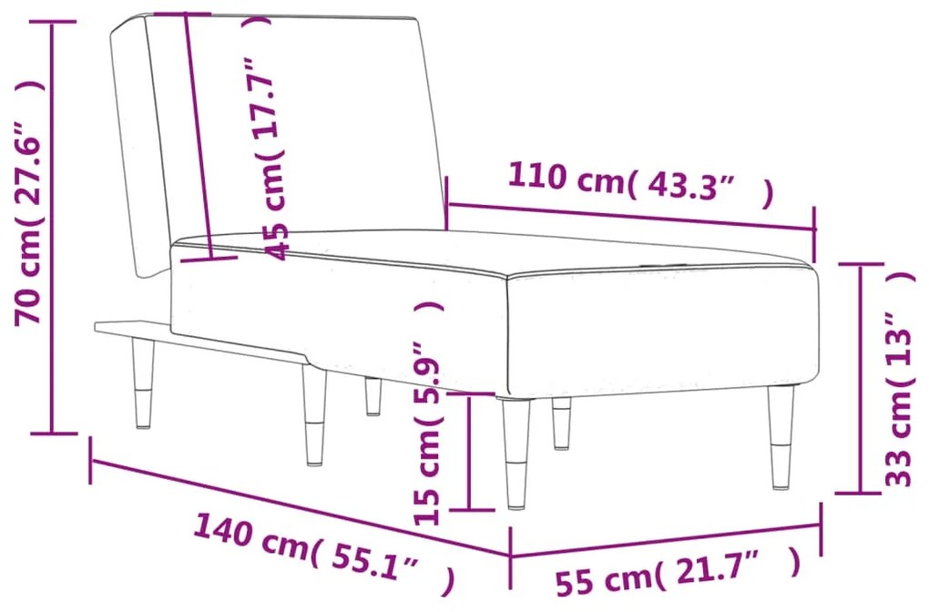 Chaise longue veludo cinzento-claro