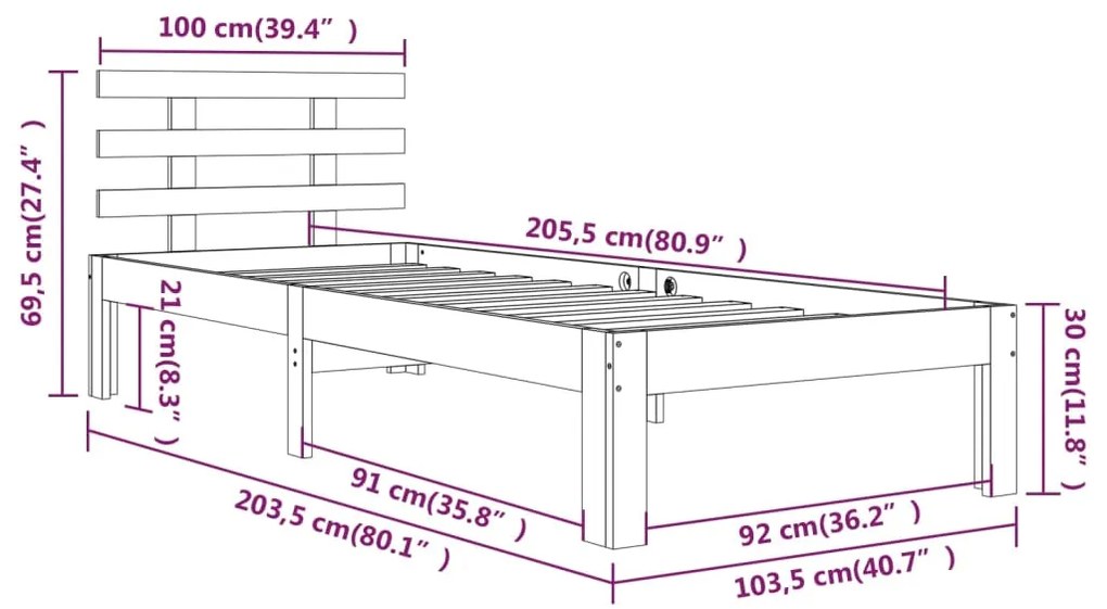 Estrutura de cama 100x200 cm madeira maciça branco