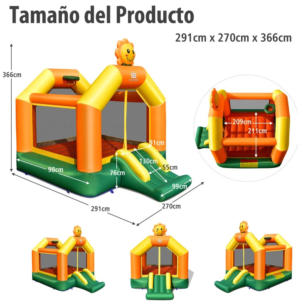 Castelo insuflável para crianças insuflável Castelo insuflável com Área de Salto Kit de reparação de cestos de basquetebol (sem Compressor) 291 x 270 x 366 cm