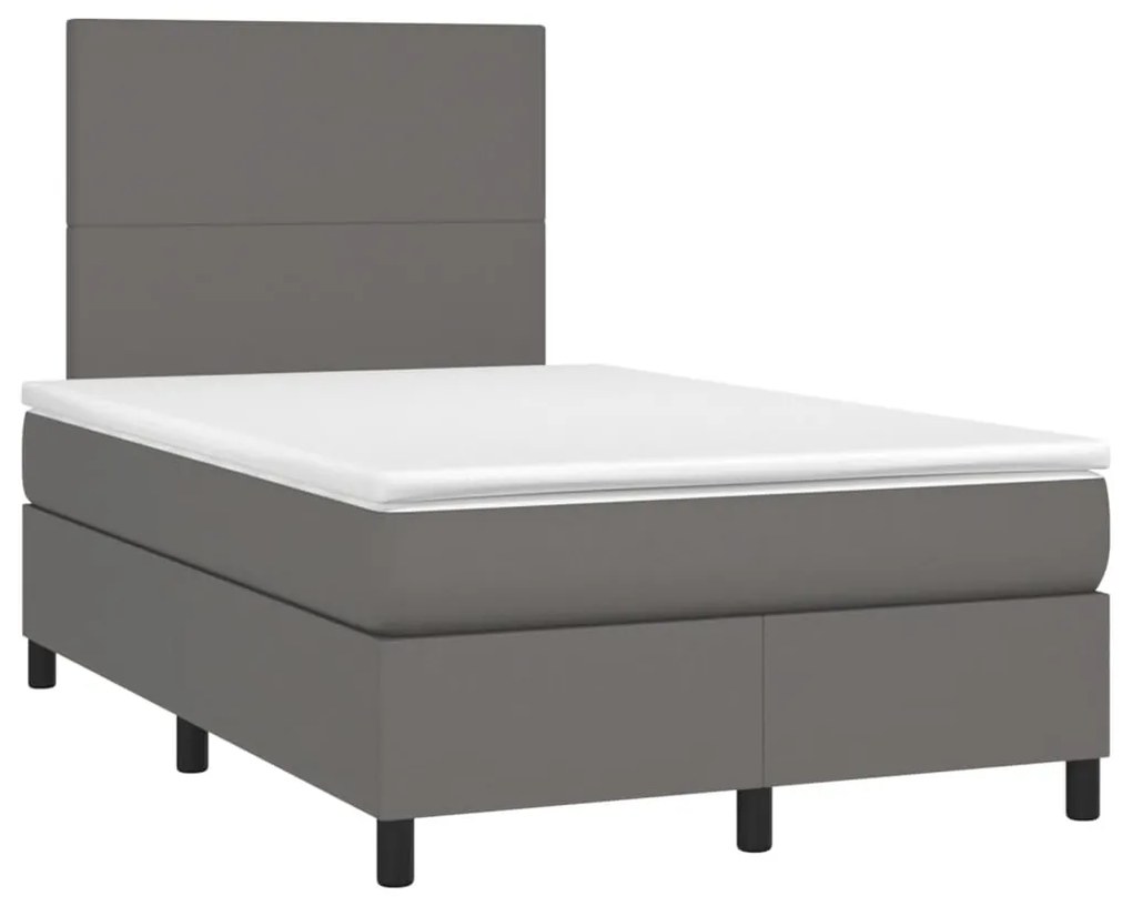 Cama box spring c/ colchão/LED 120x190cm couro artificial cinza