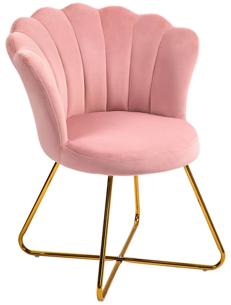 HOMCOM Cadeira Moderna Ergonômica com Encosto em Pétala de Veludo Rosa e Pernas Cruzadas em Ouro 69x64x80 cm | Aosom Portugal
