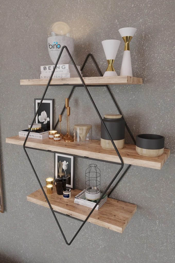 Prateleira Prizma Raf, Büyük Boy Salon Tipi 2 – Dourado Preto – 70x16x