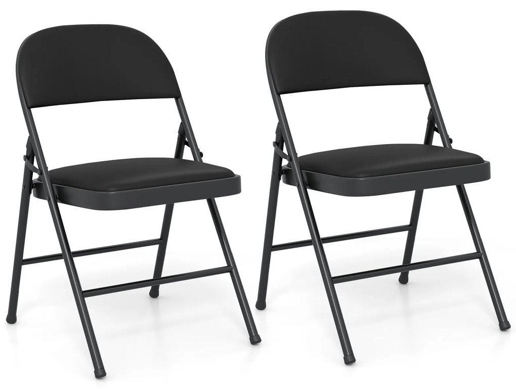 Pacote com 4 cadeiras dobráveis com estrutura de metal para ambientes internos e externos - Preto