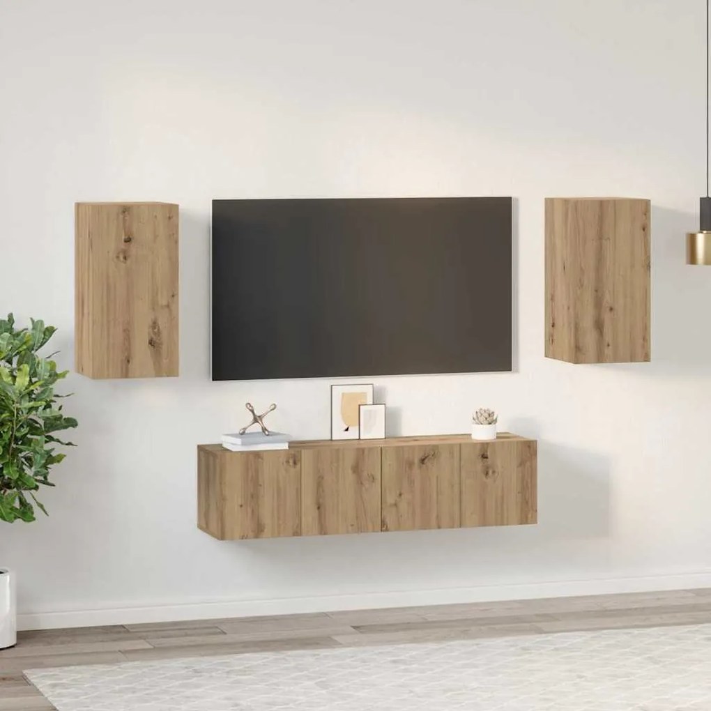 Conjunto de móvel de TV com prateleira 4 pcs carvalho artisiano