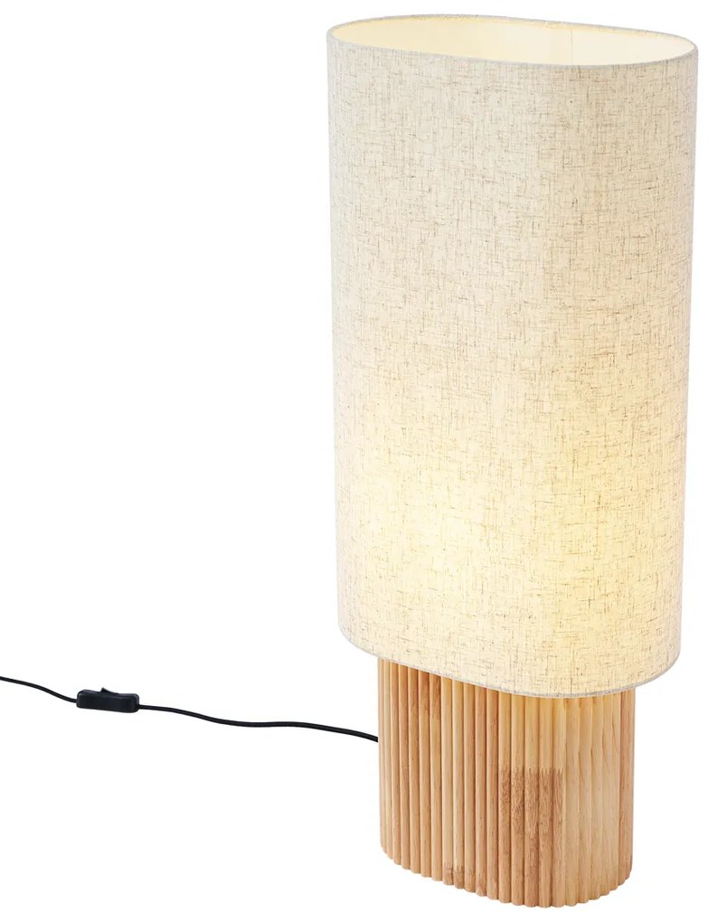Candeeiro de pé Japandi madeira com abajur de linho 70cm - Lamel Japandi
