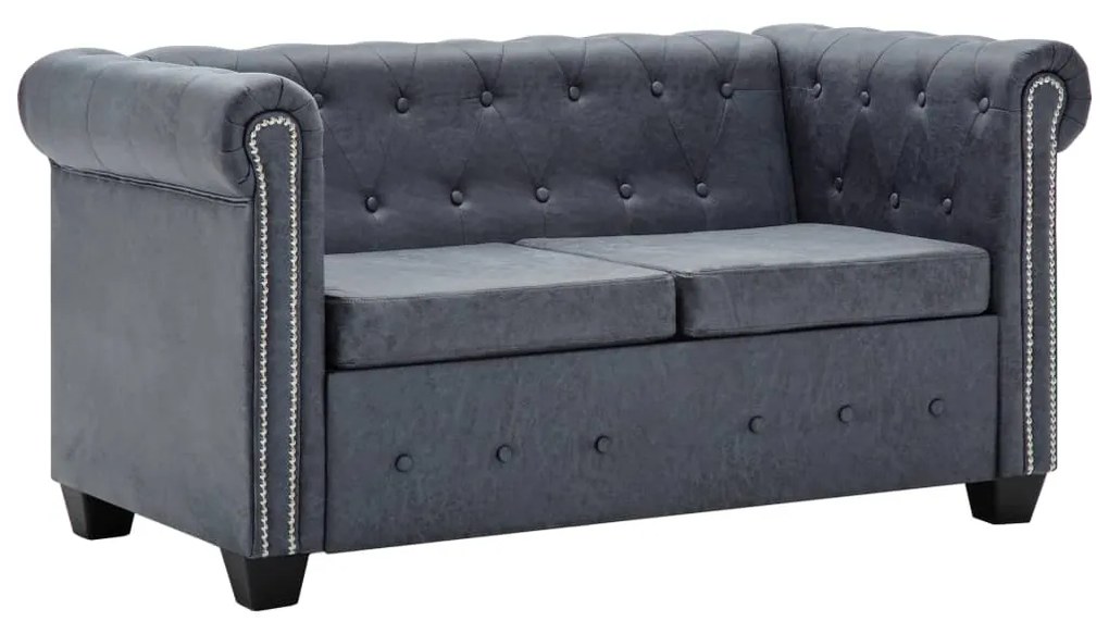 247131 vidaXL Sofá chesterfield 2 lugares camurça artificial cinzento