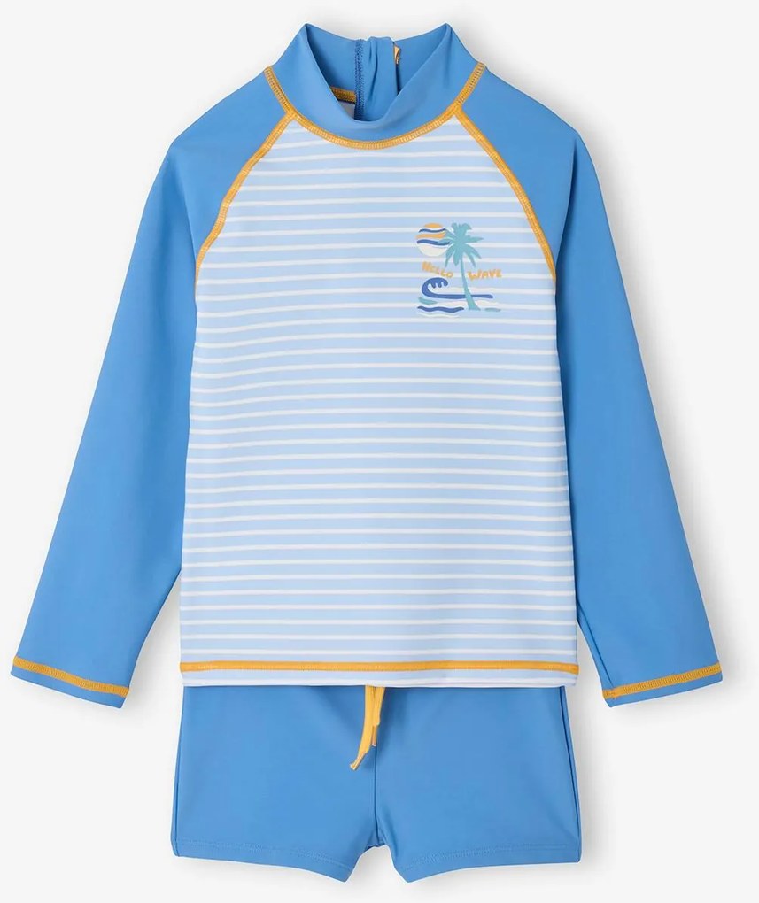 Conjunto de mangas compridas e calções anti-UV, para menini azul-azure