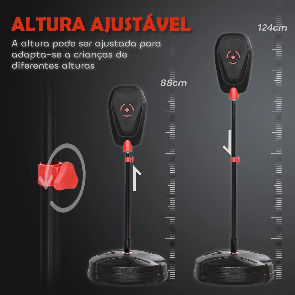 Saco boxe para Crianças acima de 5 anos Kit de Boxe com Luvas de Boxe Altura Ajustável 88-124 cm e Base Preenchível Preto