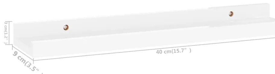 Prateleiras de parede 4 pcs 40x9x3 cm branco brilhante