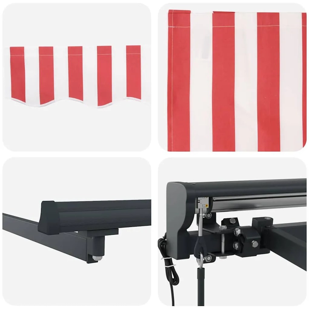 Toldo Retrátil Manual Listrado Vermelho e Branco 500x300 cm