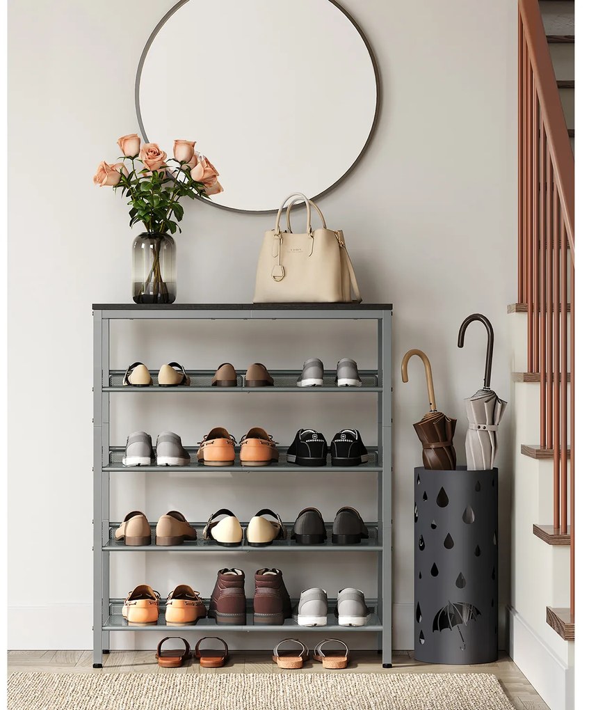 Sapateira com 5 prateleiras em estilo industrial 28 x 75 x 93 cm Prateado + Preto