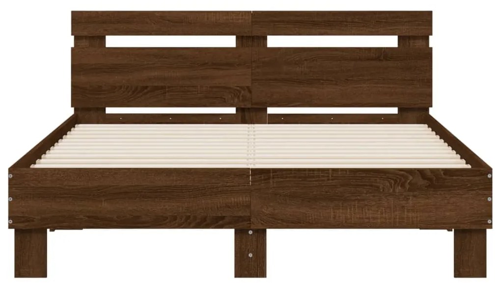 Estrutura cama cabeceira/luzes LED 135x190 cm carvalho castanho