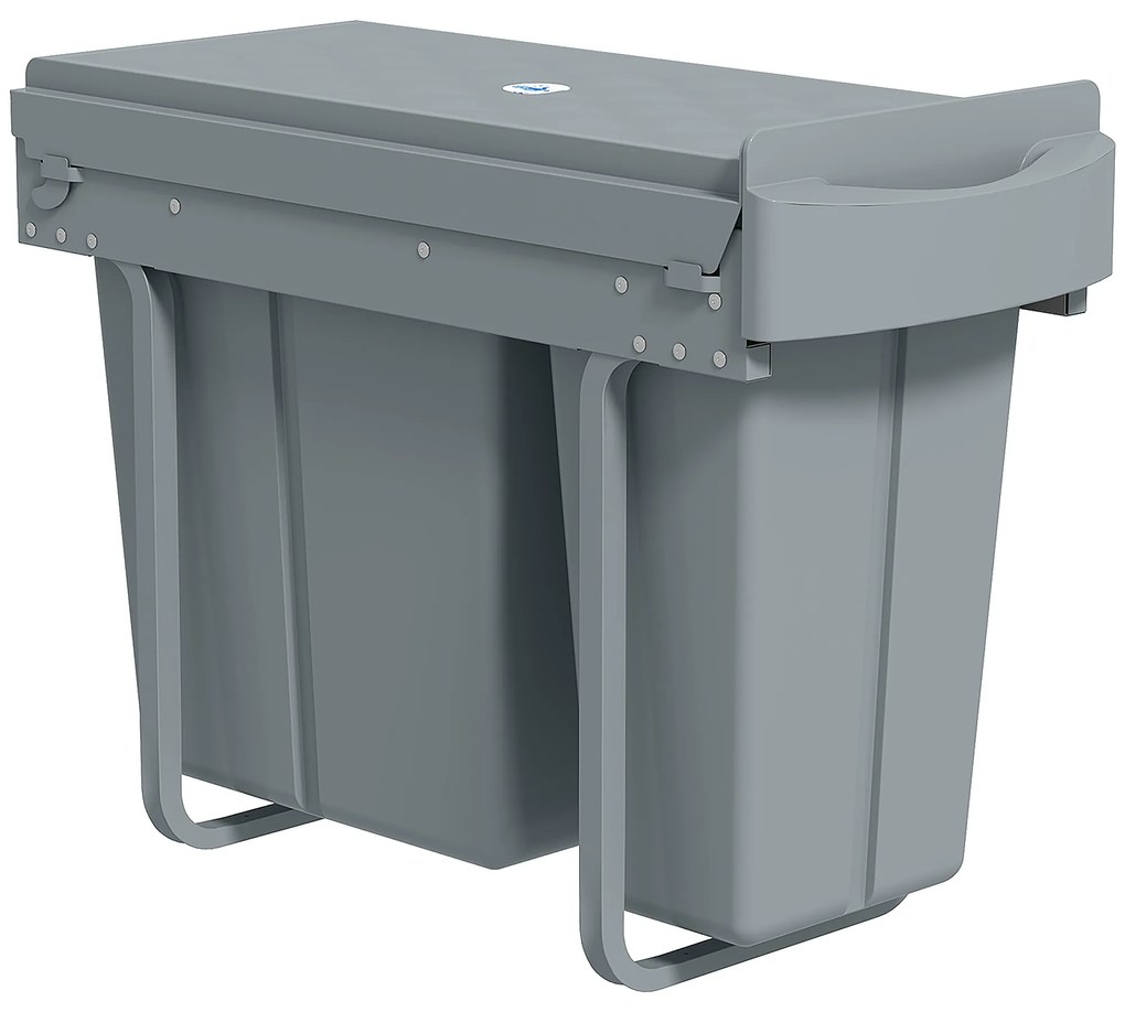 HOMCOM Balde do Lixo Sob Lavatório Balde do Lixo de Cozinha com 2 Contentores de Reciclagem Extraíveis 20L+10L 52x26x40,8 cm Cinzento | Aosom Portugal