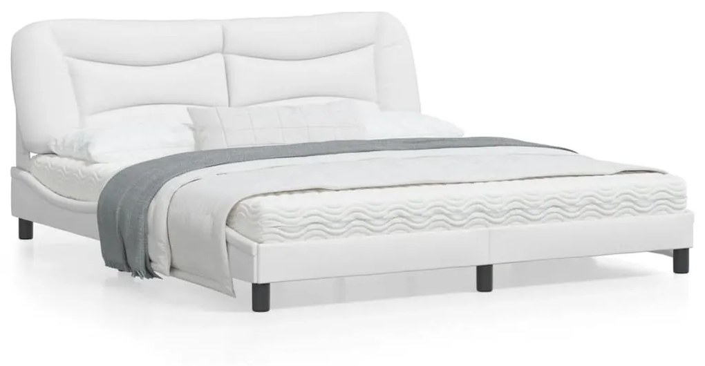 Estrutura cama c/ cabeceira 180x200 cm couro artificial branco