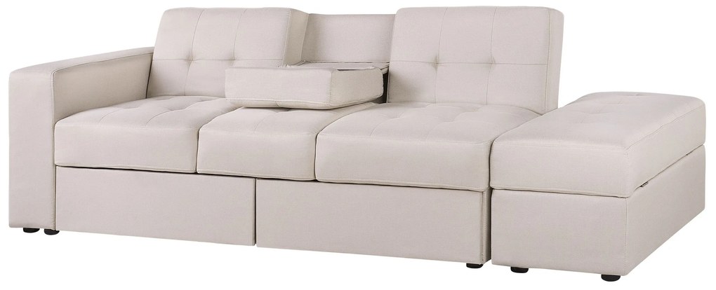 Sofá-cama de 3 lugares em tecido creme com repousa-pés  FALSTER Beliani
