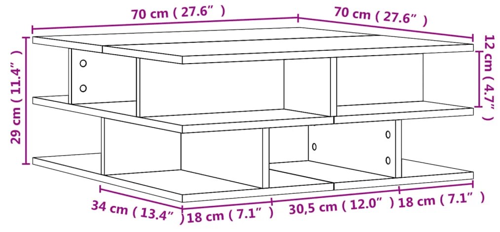 Mesa de centro 70x70x29 cm madeira processada cinza cimento