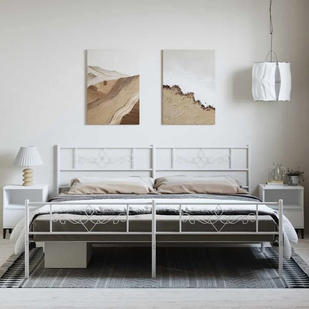 Estrutura de cama com cabeceira e pés 183x213 cm metal branco