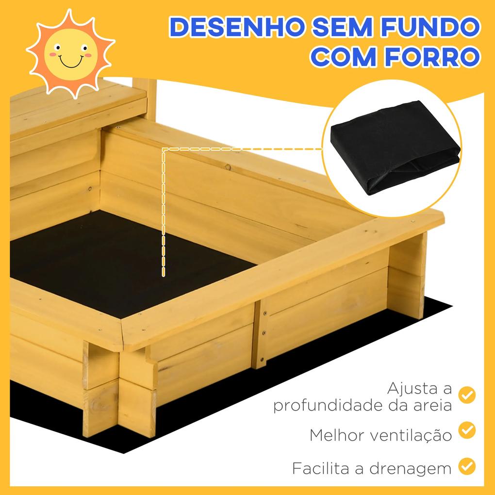 Caixa de Areia para Crianças com Varanda Teto e Rodas Caixa de Areia Infantil para Crianças de 3-8 Anos Madeira